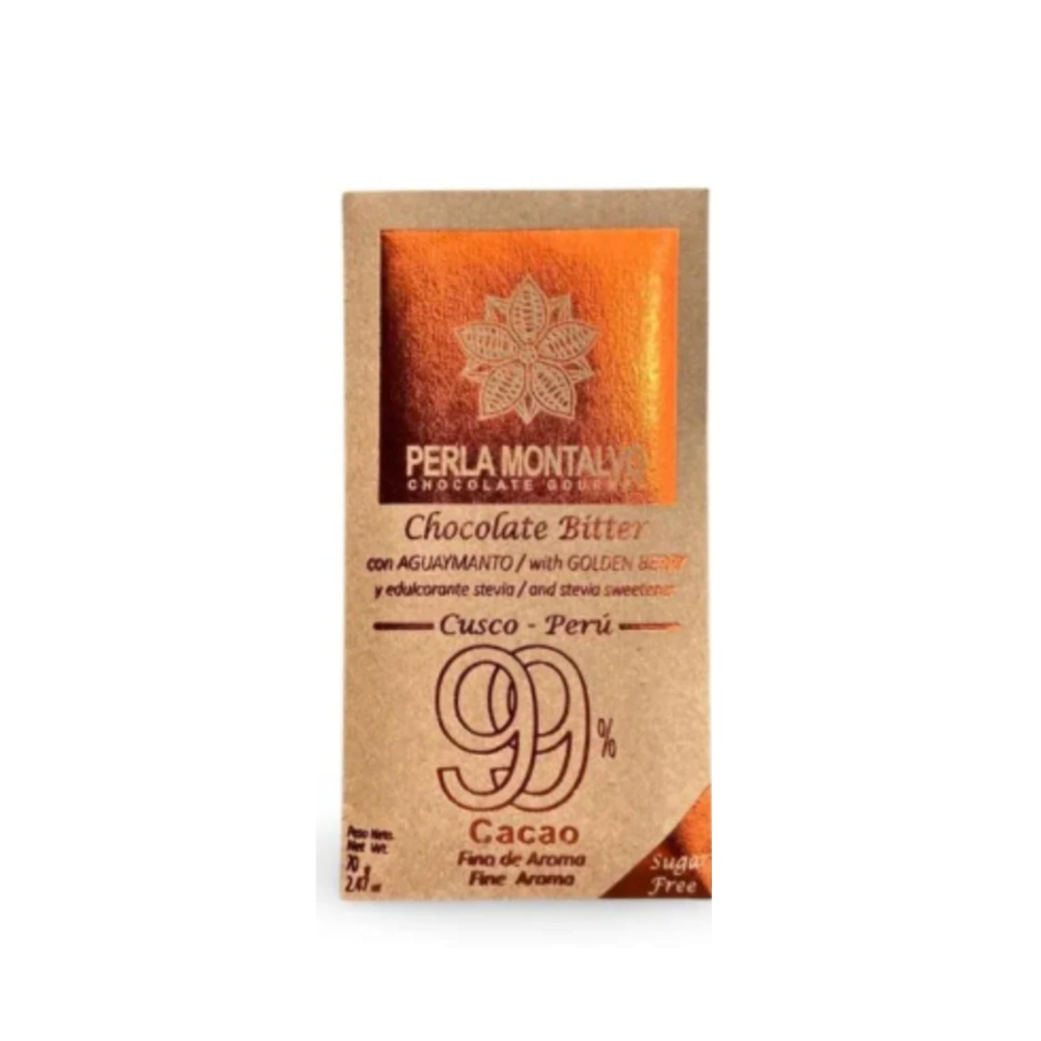 Chocolate Bitter con Aguaymanto Perla Montalvo 70grs.