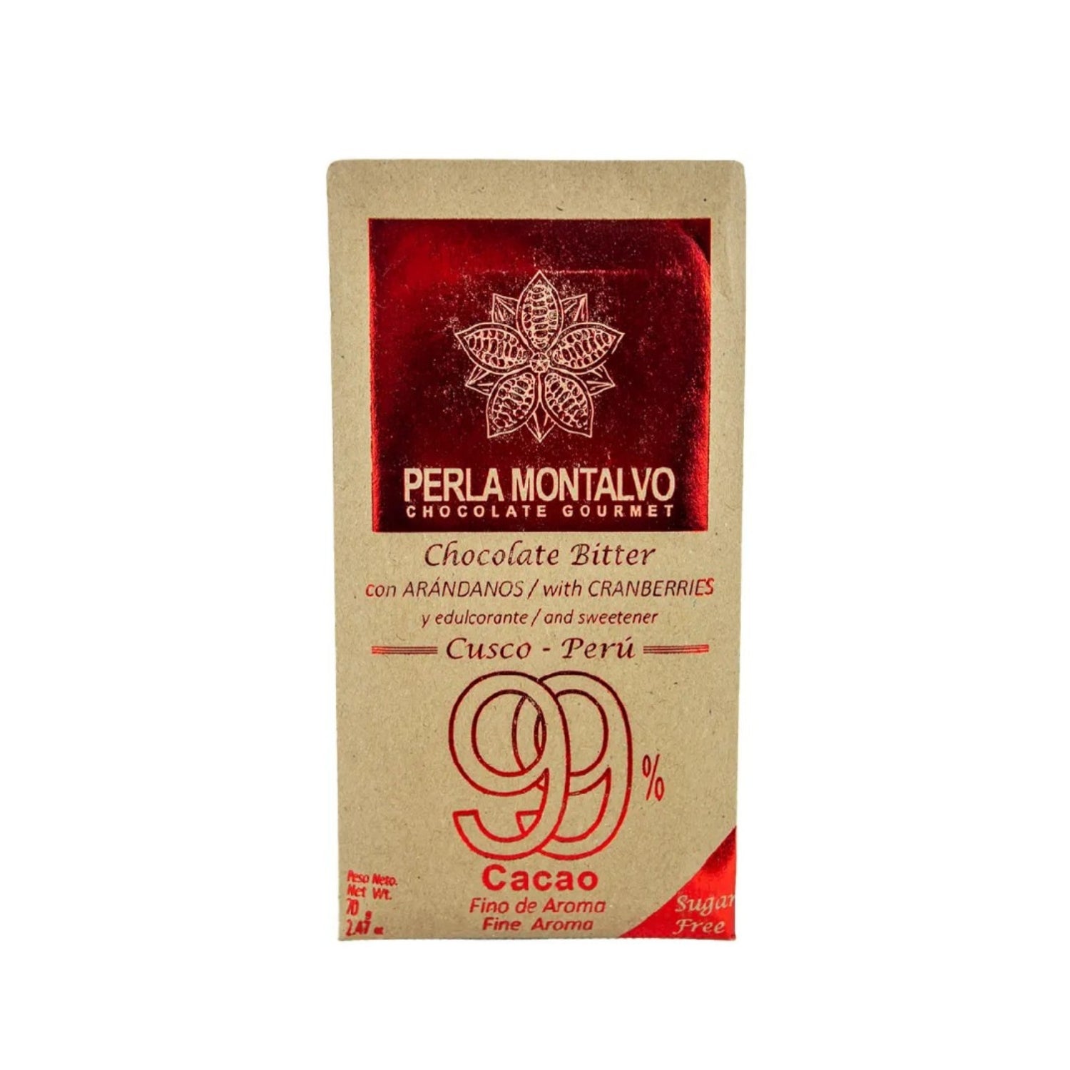 Chocolate Bitter con Arandanos Perla Montalvo 70grs.