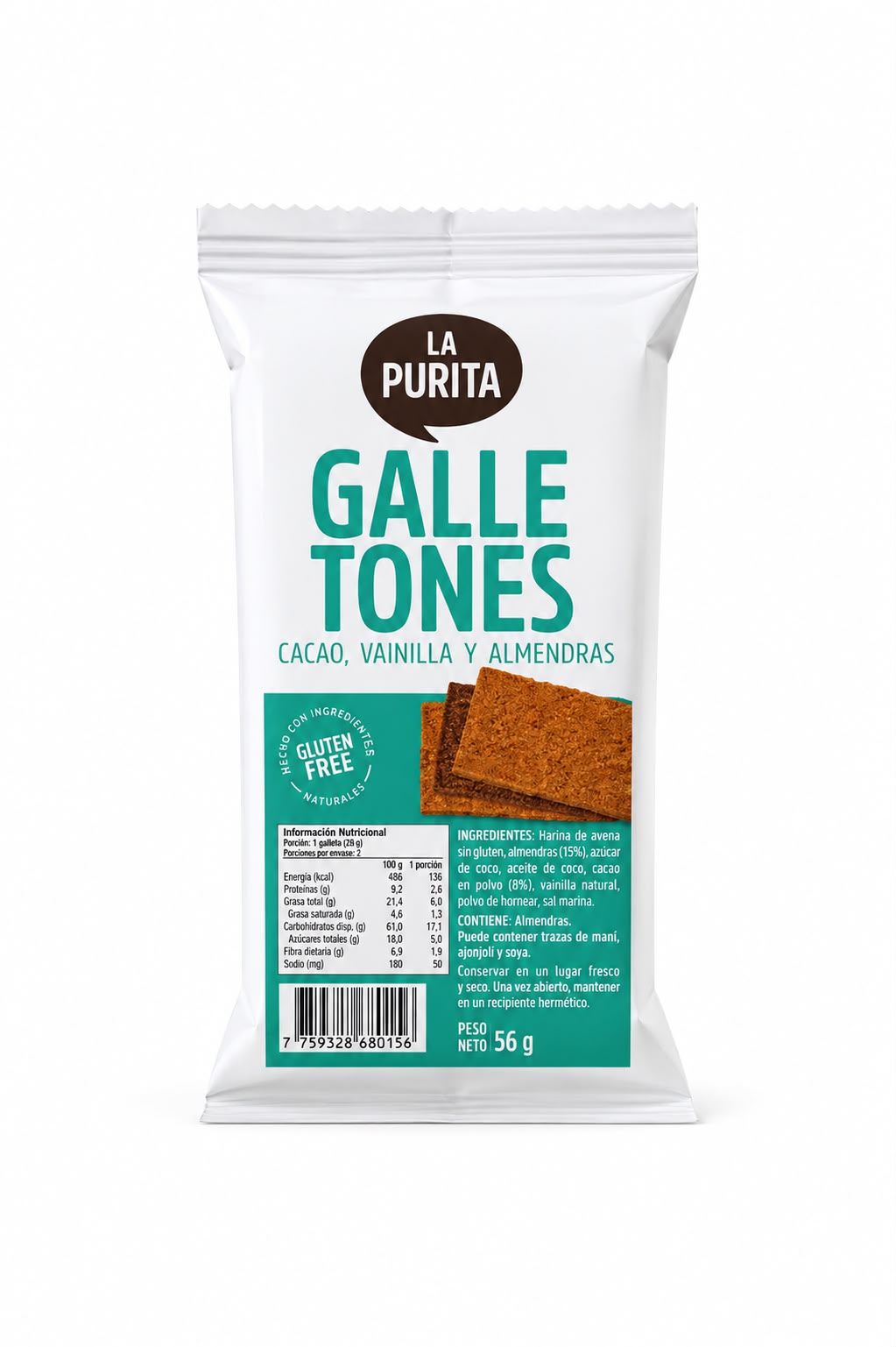 Galletones Cacao, Vainilla, Almendras 35grs. La Purita