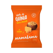 Bolsa de sticks de quinua marca Mamalama sabor a queso cheddar.